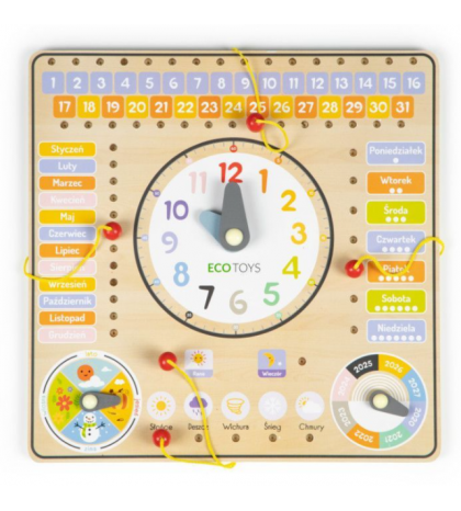 Zegar Kalendarz - drewniana tablica manipulacyjna