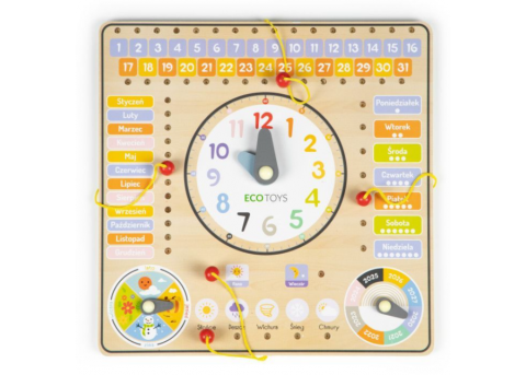 Zegar Kalendarz - drewniana tablica manipulacyjna
