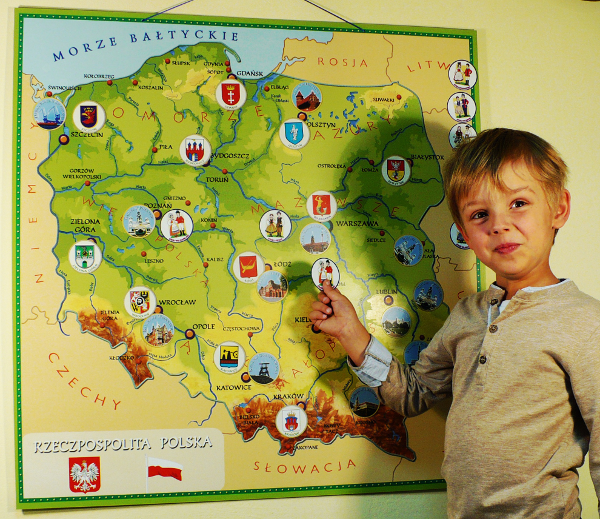 Magnetyczna mapa Polski dla dzieci z kolorowymi, magnetycznymi obrazkami -  348 zł - EUROTEST